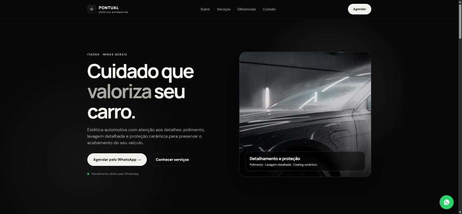 Página inicial do site da Pontual Estética Automotiva